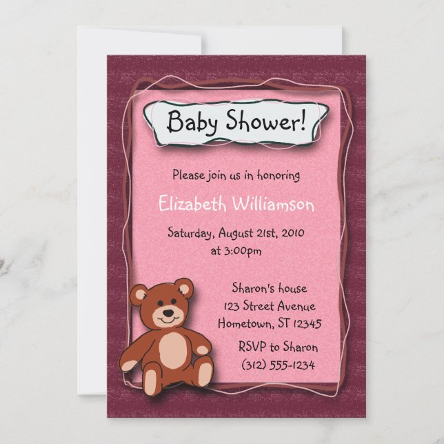 Inbjudningar till Nallen Baby Shower (flicka) (Framsida)