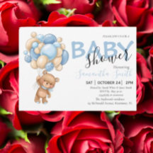 Inbjudningar till nallens Blue Balloon Baby Shower