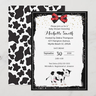 Inbjudningar till neutralt Cow Print Baby Shower