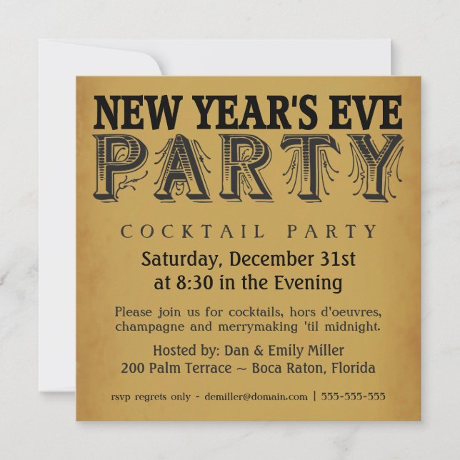 Inbjudningar till Nyårsafton Cocktail Party Vintag (Framsida)