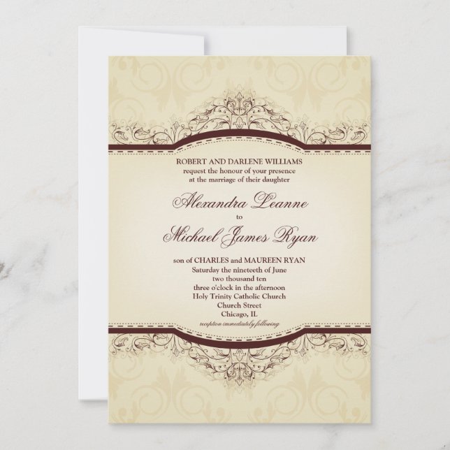 Inbjudningar till Ornate Vintage bröllop (Framsida)