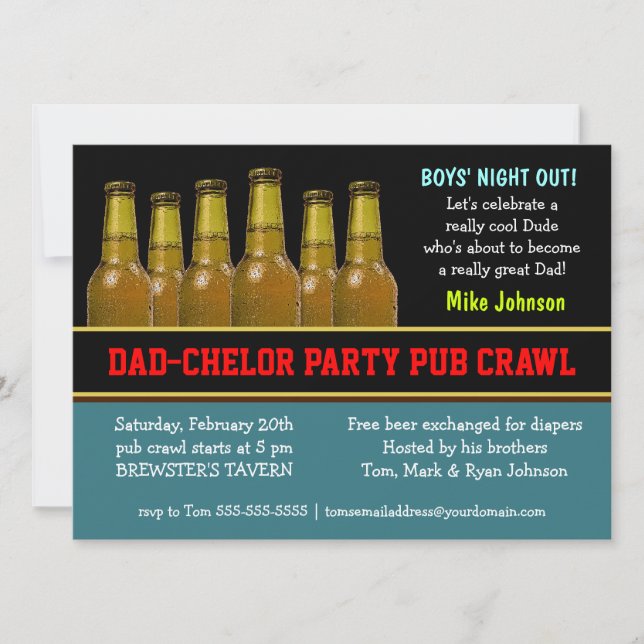 Inbjudningar till Pappa-chelor Party pub Crawldyka (Framsida)