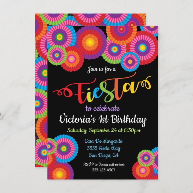 Inbjudningar till Pappra Fiesta Flower Fläkt (Fram/baksida)