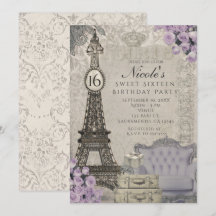 Inbjudningar till Paris Eiffeltornet lila ros-fest