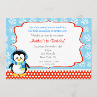 Inbjudningar till Penguin Winter Snowflake Birthda