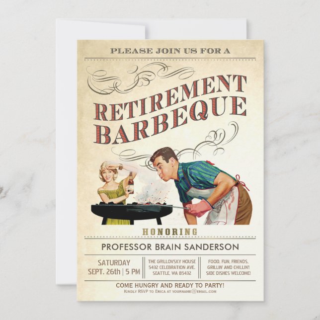 Inbjudningar till Pension-part| BBQ-Vintage (Framsida)