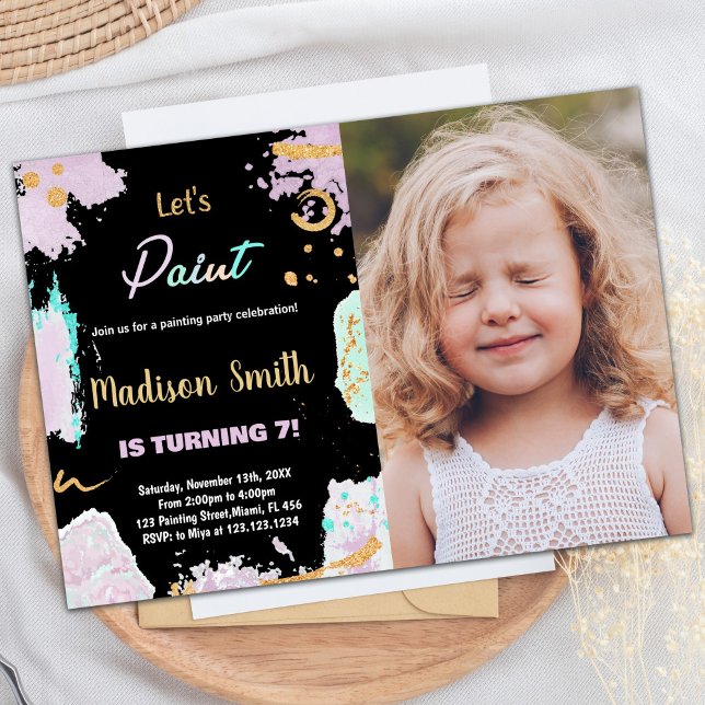 Inbjudningar till Photo Black Glitter-målning på f (Photo Black Glitter Paint Birthday Invitations)