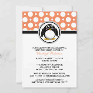 Inbjudningar till Pingguin Orange Polka Dot Baby S