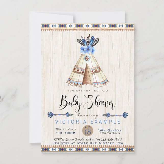 Inbjudningar till pojkarnas teepee-stammes babysho (Framsida)