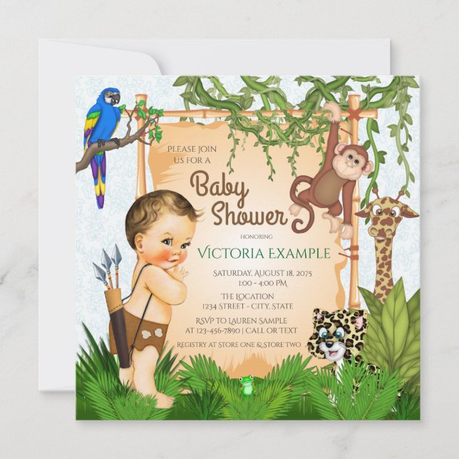 Inbjudningar till pojkars Safari Baby Shower (Framsida)