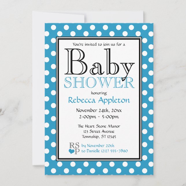 Inbjudningar till Polka Dot Blue Baby Shower (Framsida)