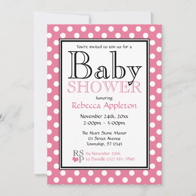 Inbjudningar till Polka Dot Rosa Baby Shower (Framsida)