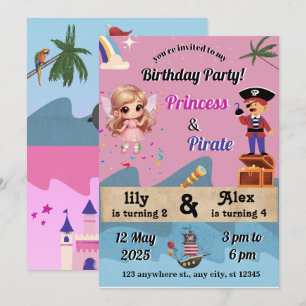 inbjudningar till prinsessan & pirat