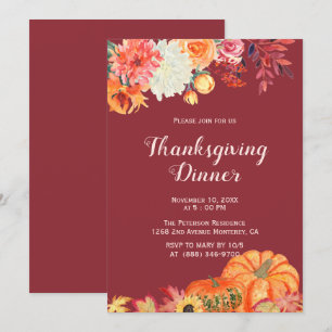 Inbjudningar till Pumpkin-Thanksgiving för Blommig