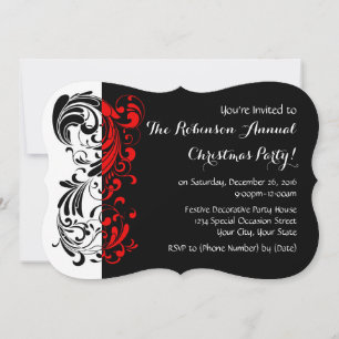 Inbjudningar till Red+Black Elegant Swirl-Julfest