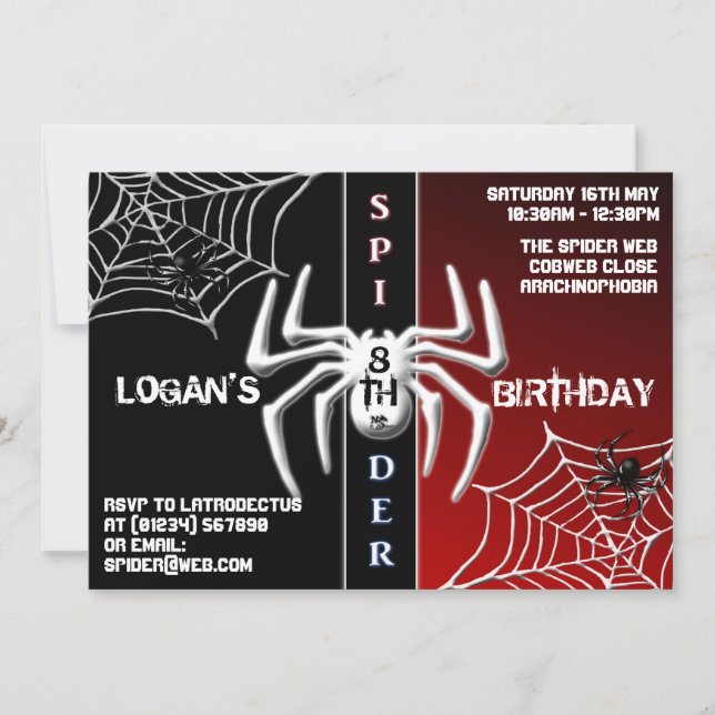 Inbjudningar till Red & Black Spider Birthday (Framsida)
