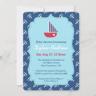 Inbjudningar till Red Sailboat Nautical babydusch