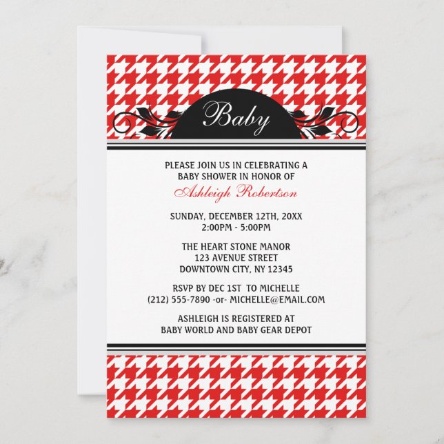 Inbjudningar till Red & White Houndstooth Baby Sho (Framsida)