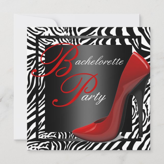 Inbjudningar till Red Zebra Bachelorette Party (Framsida)