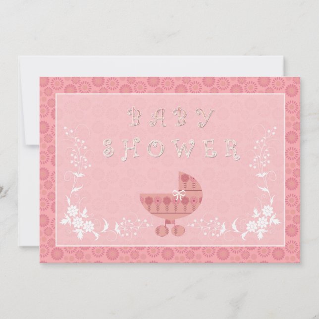Inbjudningar till rosa Baby Buggy Baby Shower (Framsida)