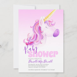 Inbjudningar till rosa babydusch i Cute Unicorn