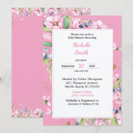 Inbjudningar till rosa Blommigt Baby Shower