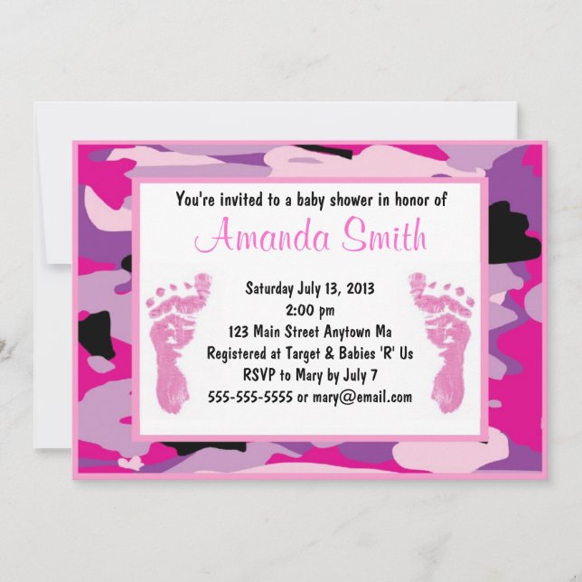 Inbjudningar till Rosa Camouflage Baby Shower (Framsida)
