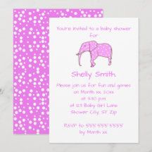 Inbjudningar till rosa Elephant White Dots Baby Sh