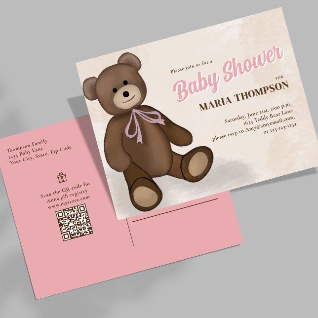Inbjudningar till rosa Flicka Cute Shower Vykort (Cute pink baby shower custom invitation postcard.)