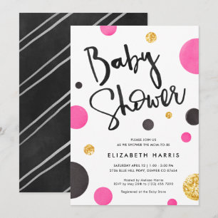 Inbjudningar till rosa & Guld Baby Shower - Polka