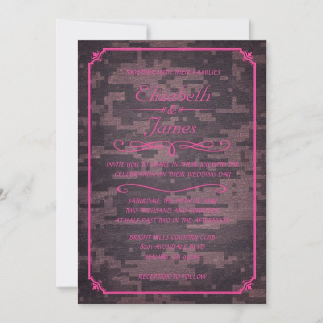 Inbjudningar till Rosa militära Vintage bröllop (Framsida)