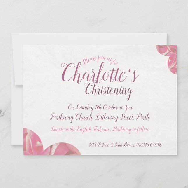 Inbjudningar till rosa- och vitblommor för flickor (Baksida)