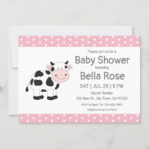 Inbjudningar till rosa Polka dots Cow Baby Shower