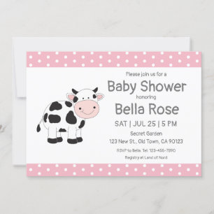 Inbjudningar till rosa Polka dots Cow Baby Shower