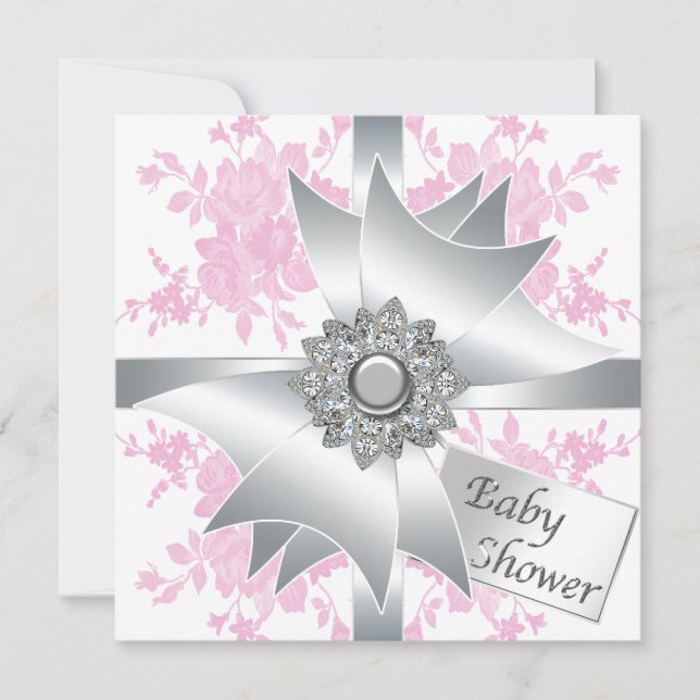 Inbjudningar till rosa ros Flicka Baby Shower (Framsida)