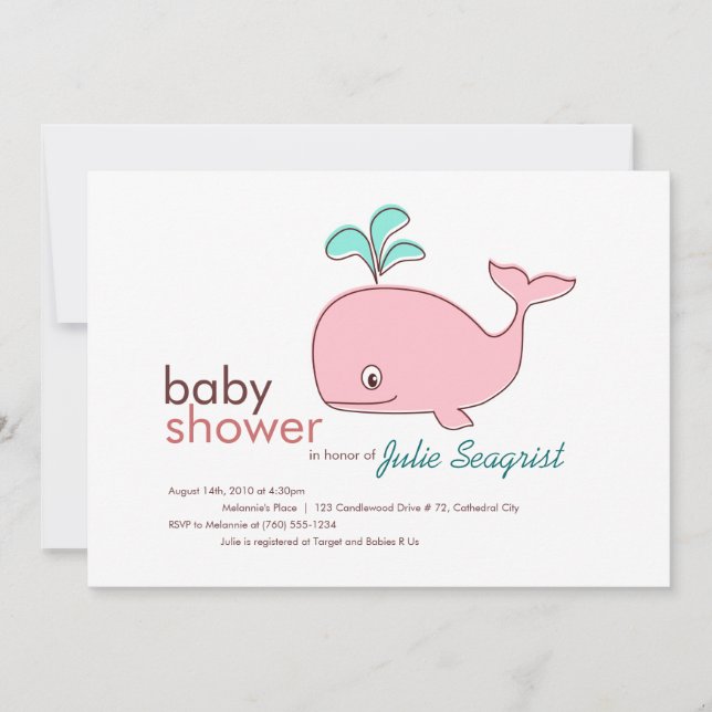 Inbjudningar till Rosa Whale Baby Shower (Framsida)
