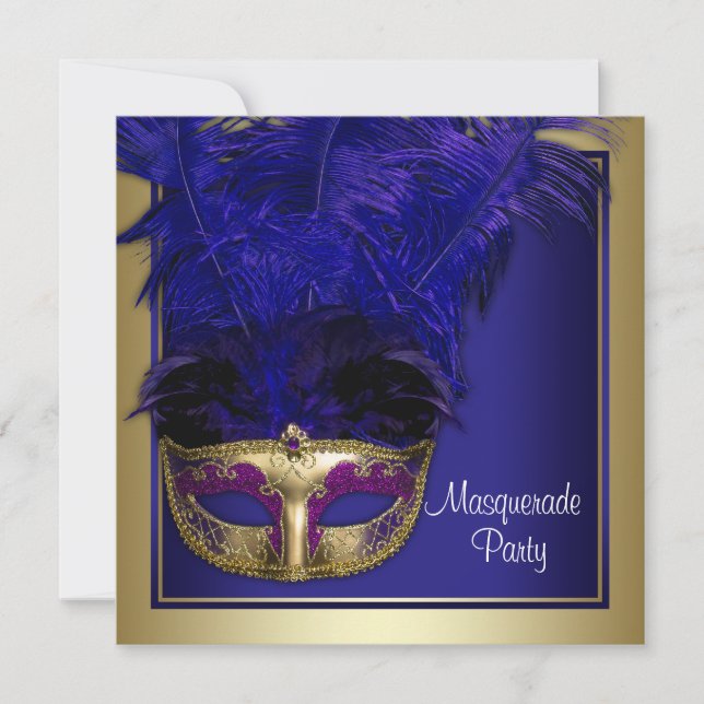 Inbjudningar till Royal Blue Guld Masqueraparty (Framsida)