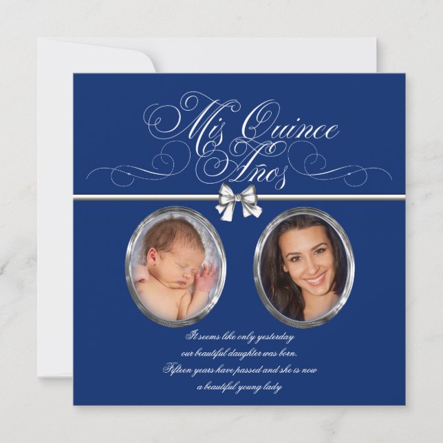 Inbjudningar till Royal Blue Photo Quinceanera (Framsida)