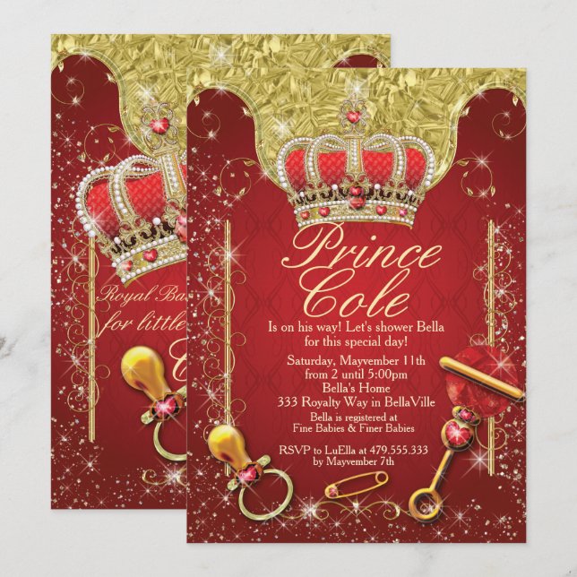 Inbjudningar till Royal Prince Pojke Shower (Fram/baksida)
