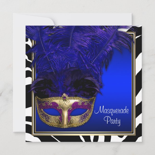 Inbjudningar till royalet Blue Zebra Masqueraparty (Framsida)