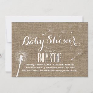 Inbjudningar till Rustic Burlap Dandelion Baby Sho