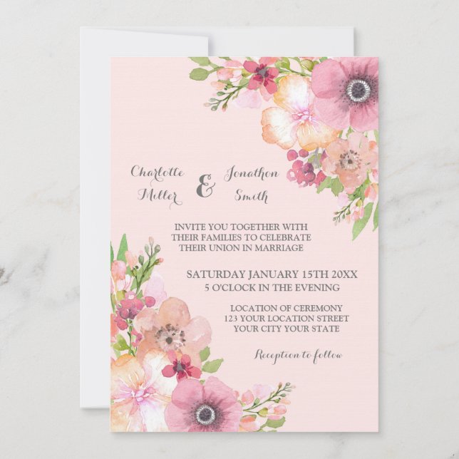  inbjudningar till Rustic Rosa Flowers Wedding (Baksida)