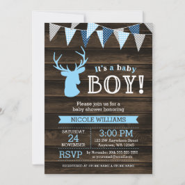 Inbjudningar till Rustic Wood Blue Hjort Boy Baby 