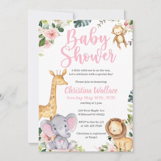 Inbjudningar till Safari Jungle Baby Shower för fl (Framsida)