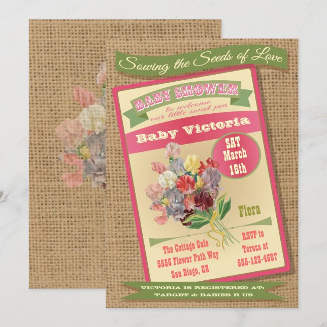 Inbjudningar till Seed Packet Baby Shower (Fram/baksida)