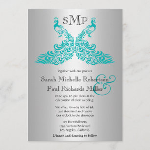 Inbjudningar till Silver och Teal Peacock Wedding
