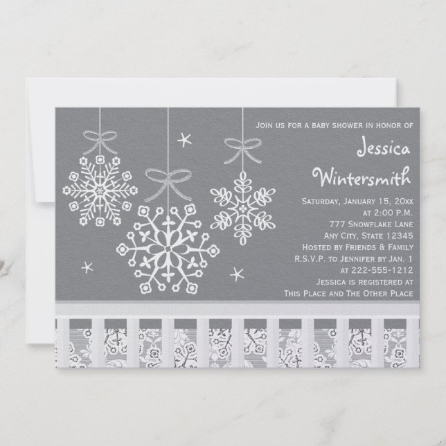 Inbjudningar till Silver Snowflake Mobile Baby Sho (Framsida)