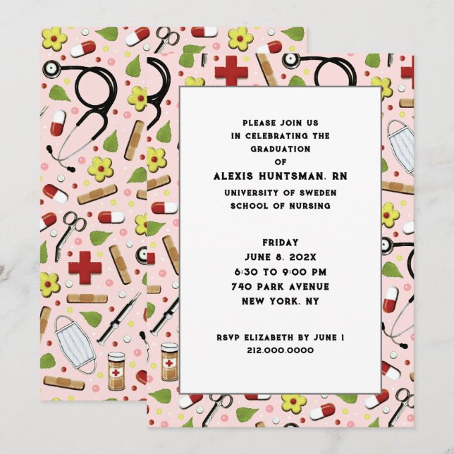 Inbjudningar till sjuksköterskeStudentfest (Fram/baksida)
