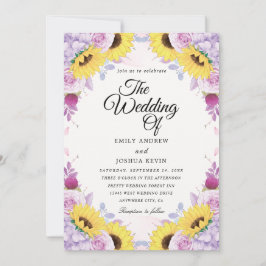Inbjudningar till solros och lila bröllop