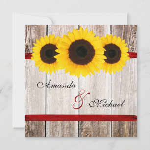 Inbjudningar till solrosbarn Wood Red Ribbon Weddi